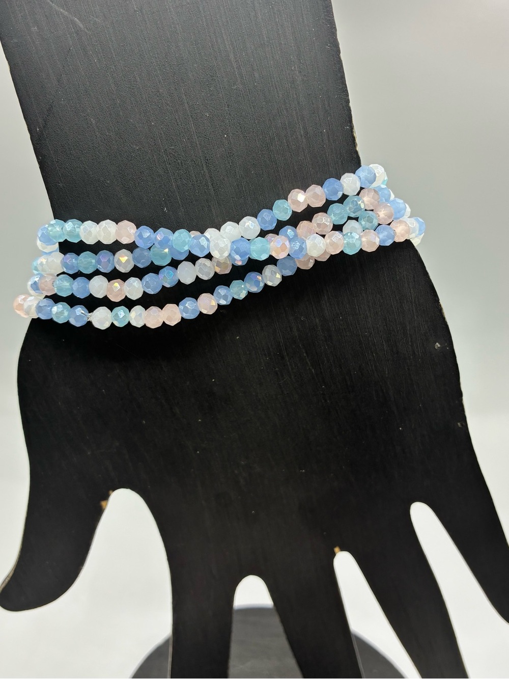 Pastel Blue & Pink Beaded Stretch Bracelet Set